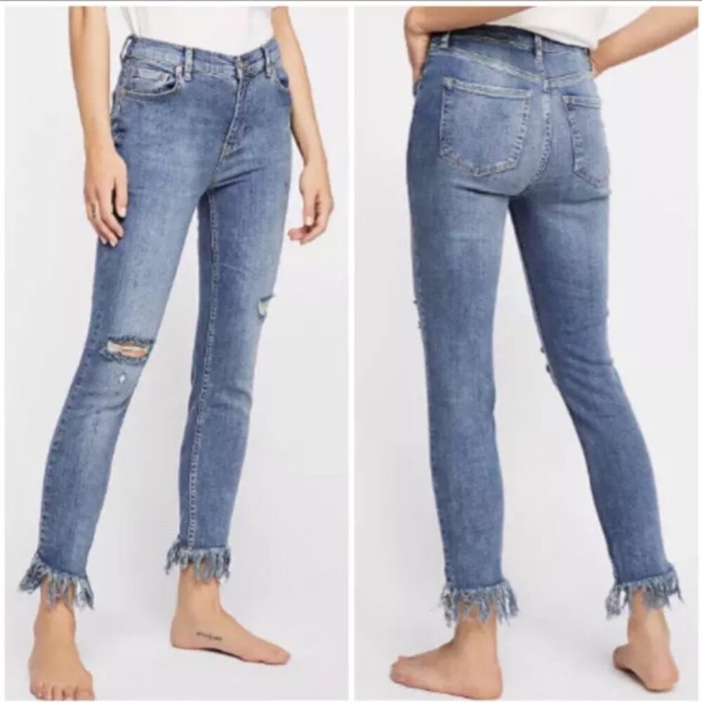 Free People We the Free Great Heights Distressed Frayed Hem Skinny Jeans 25